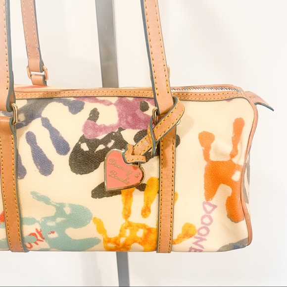 Dooney & Bourke Vintage Y2K Rainbow Handprint Round Barrel Shoulder Bag 2000s - Picture 3 of 14